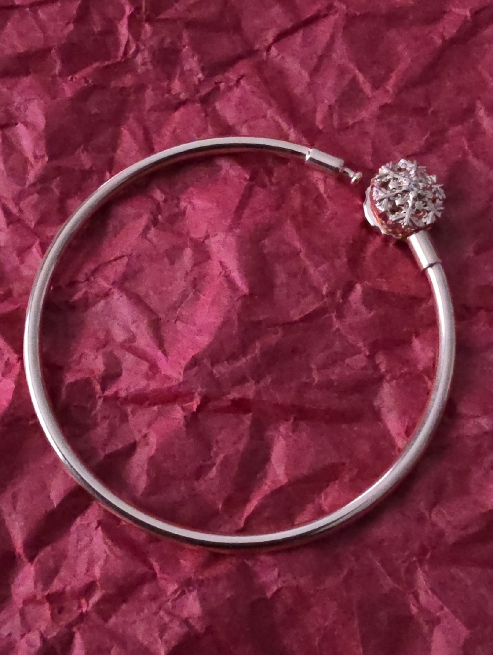 Pandora Silver Hinged Bangle with Crystal Pavé Sphere